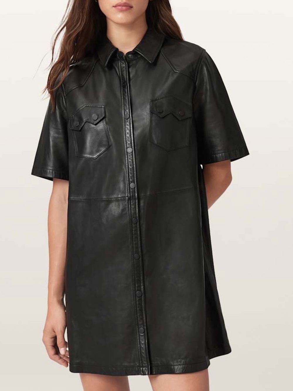 All Saints Rock Leather Dress Short Sleeve Mini Black Sz 4
